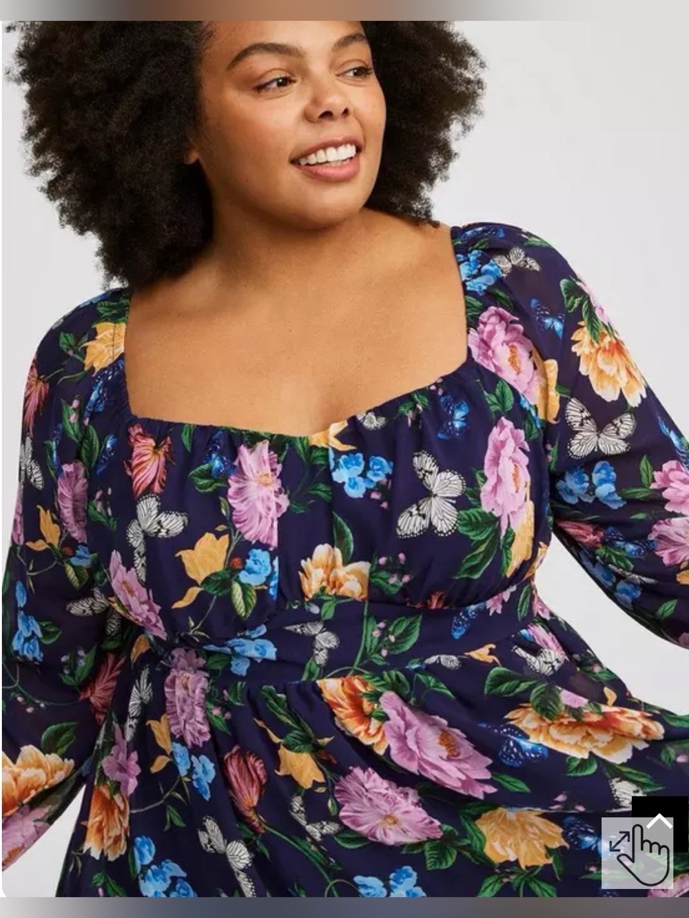 Torrid Peplum Chiffon Long Sleeve Top in Butterfly Garden Peacoat